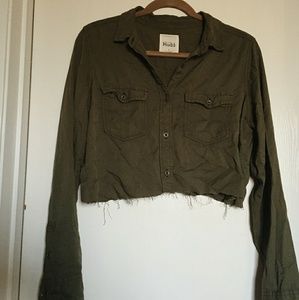 Self-cropped Mudd olive green button up